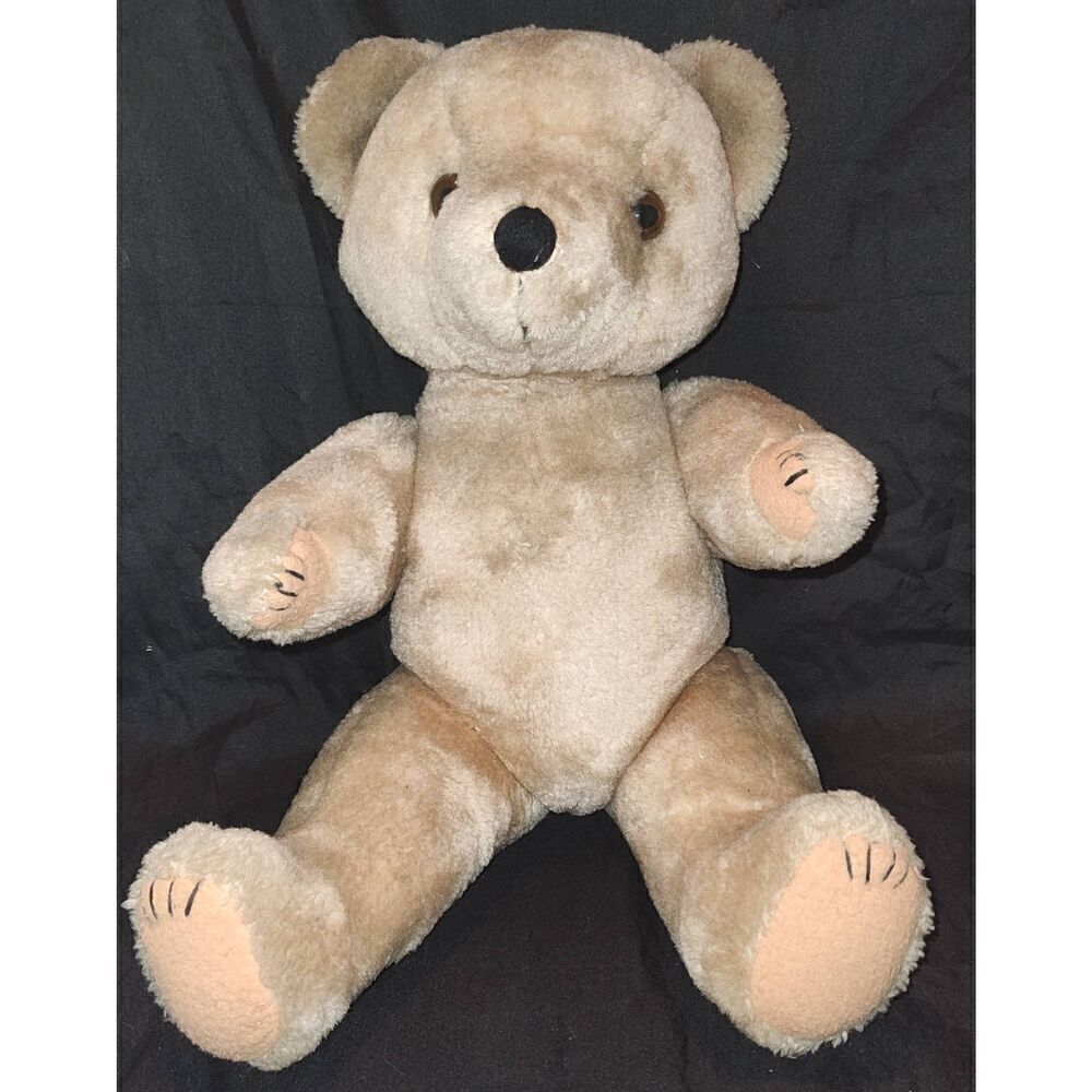 Vintage Plush Bear with Glass Eyes, Posable Arms and Legs 17"